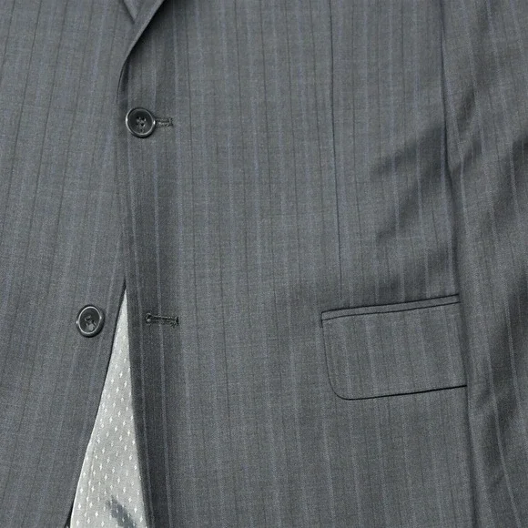 Bachrach 44L 36x32 Gray Stripe 100% Wool Mens Jacket Pants‎ Suit
